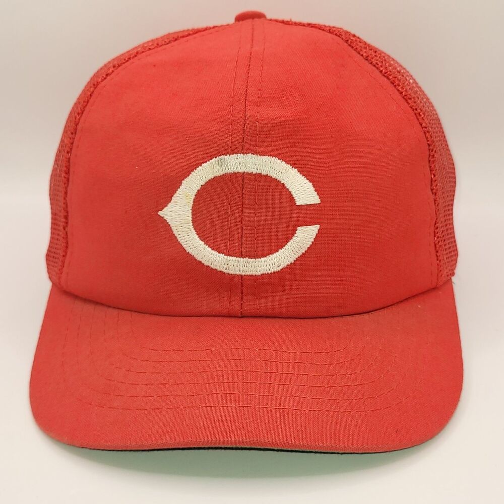 Vtg Cincinnati Reds Hat Cap Twins Boston MA Trucker Snapback Red Some Stains GUC